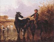John Frederick Herring Watering The Horses and Farmyard Companions:a Pair of Paintings Sweden oil painting artist